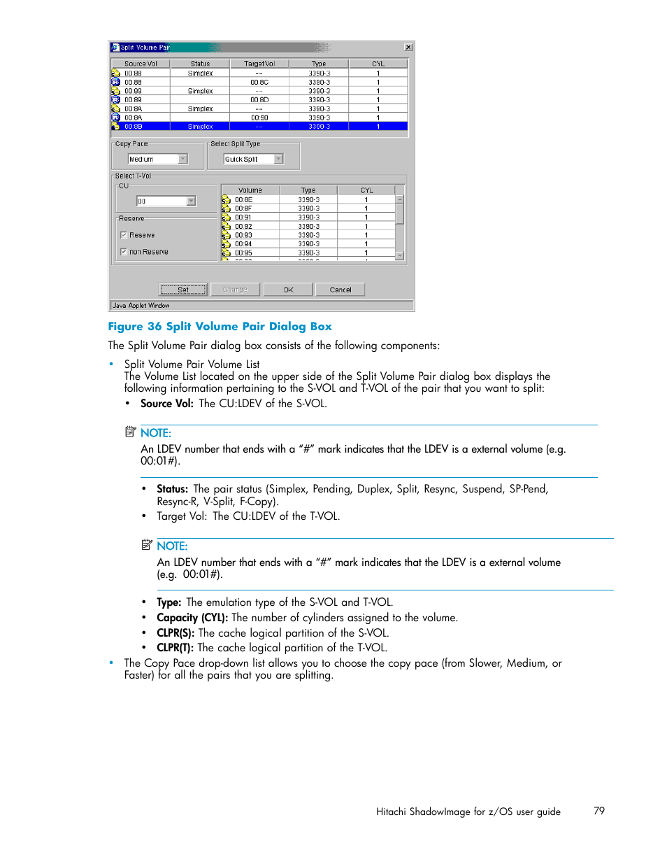 36 split volume pair dialog box | HP StorageWorks XP Remote Web Console Software User Manual | Page 79 / 116