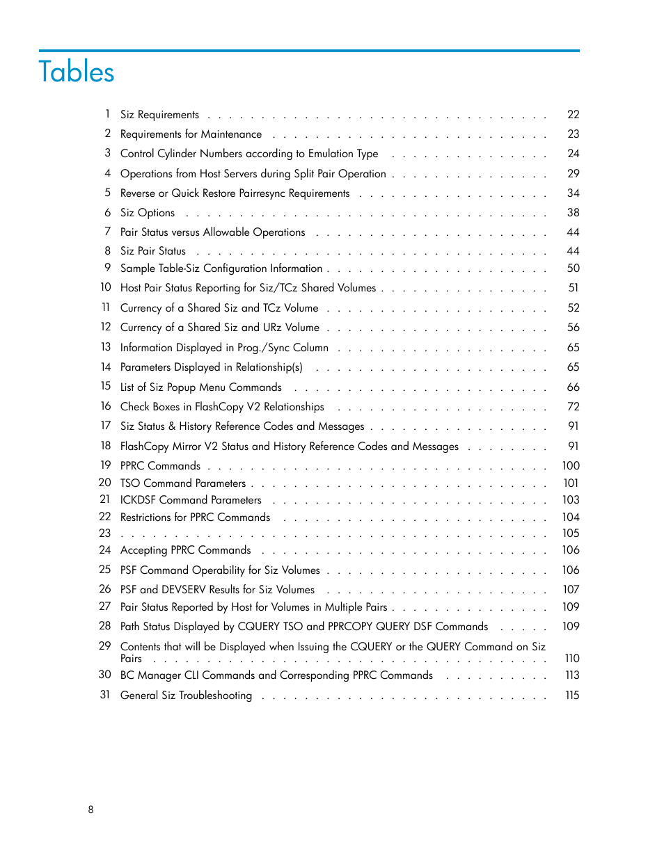 Tables | HP StorageWorks XP Remote Web Console Software User Manual | Page 8 / 116
