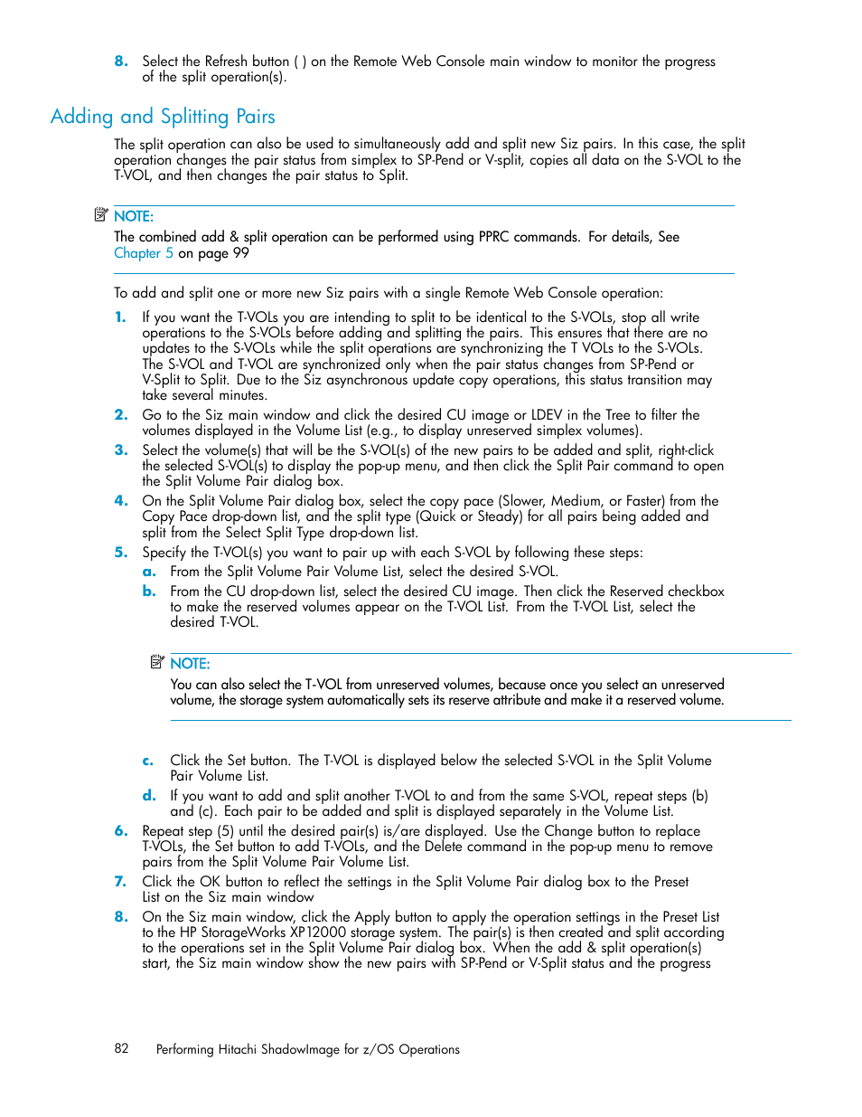 Adding and splitting pairs | HP StorageWorks XP Remote Web Console Software User Manual | Page 82 / 116