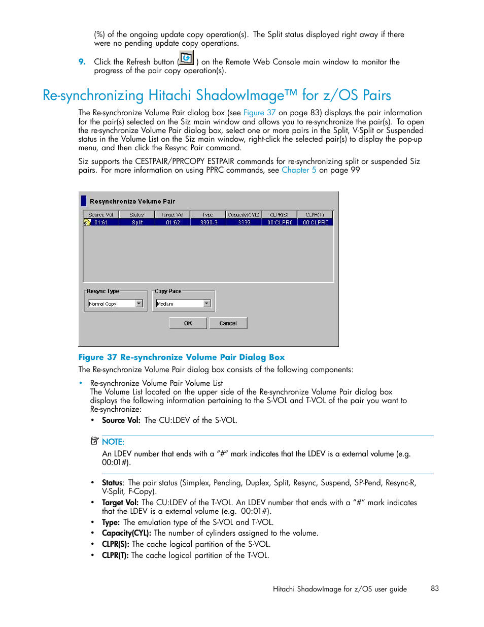 37 re-synchronize volume pair dialog box, Figure | HP StorageWorks XP Remote Web Console Software User Manual | Page 83 / 116