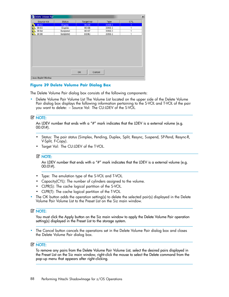 39 delete volume pair dialog box, Figure, Figure 39 | HP StorageWorks XP Remote Web Console Software User Manual | Page 88 / 116