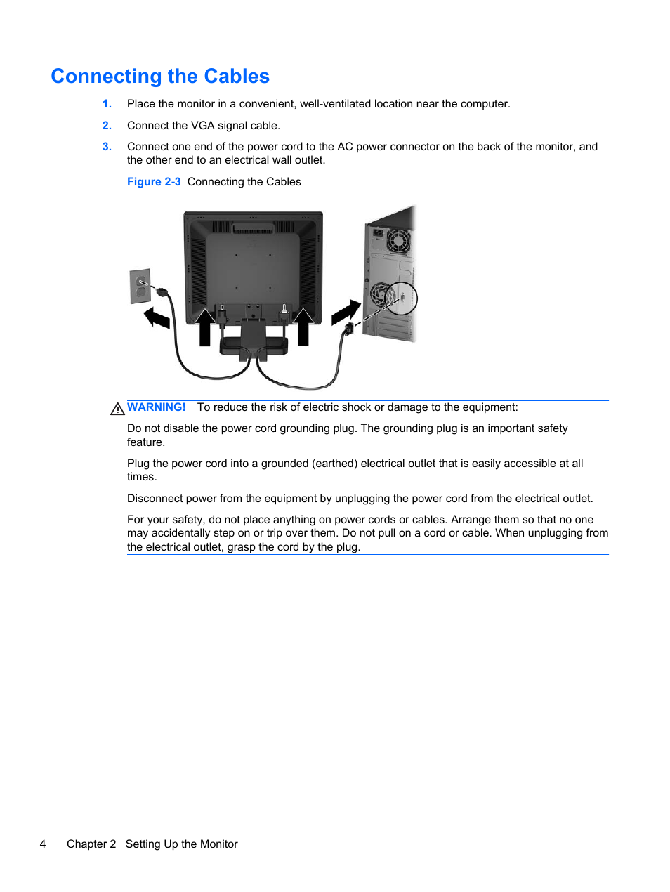 Connecting the cables | HP ProDisplay P19A 19-inch LED Backlit Monitor User Manual | Page 10 / 18