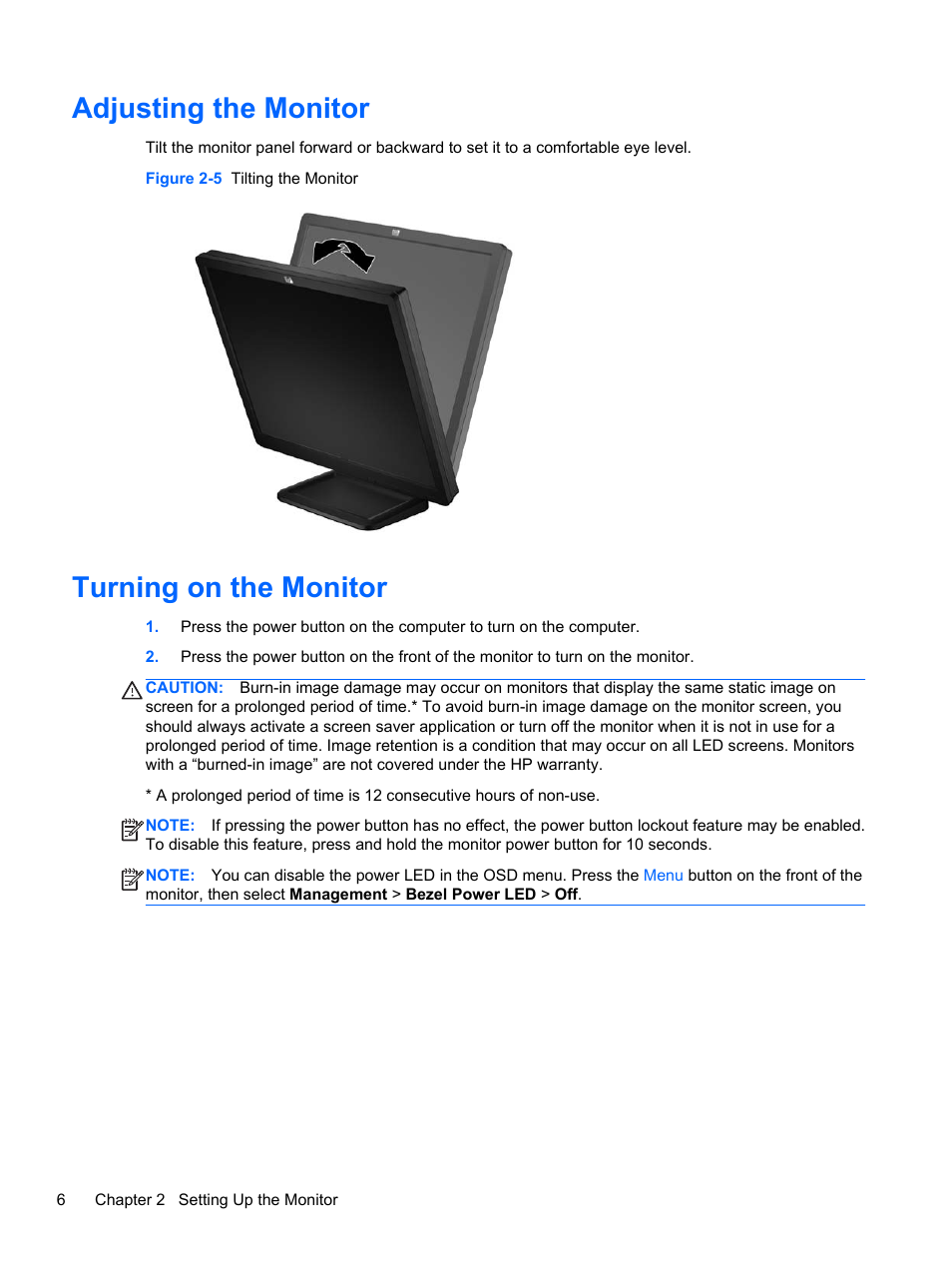 Adjusting the monitor, Turning on the monitor, Adjusting the monitor turning on the monitor | HP ProDisplay P19A 19-inch LED Backlit Monitor User Manual | Page 12 / 18