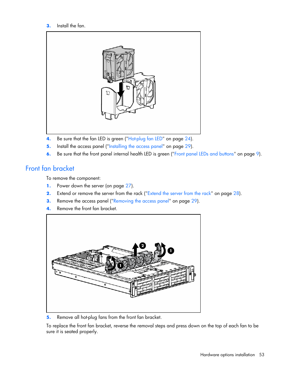 Front fan bracket | HP ProLiant DL380 G4 Server User Manual | Page 53 / 122