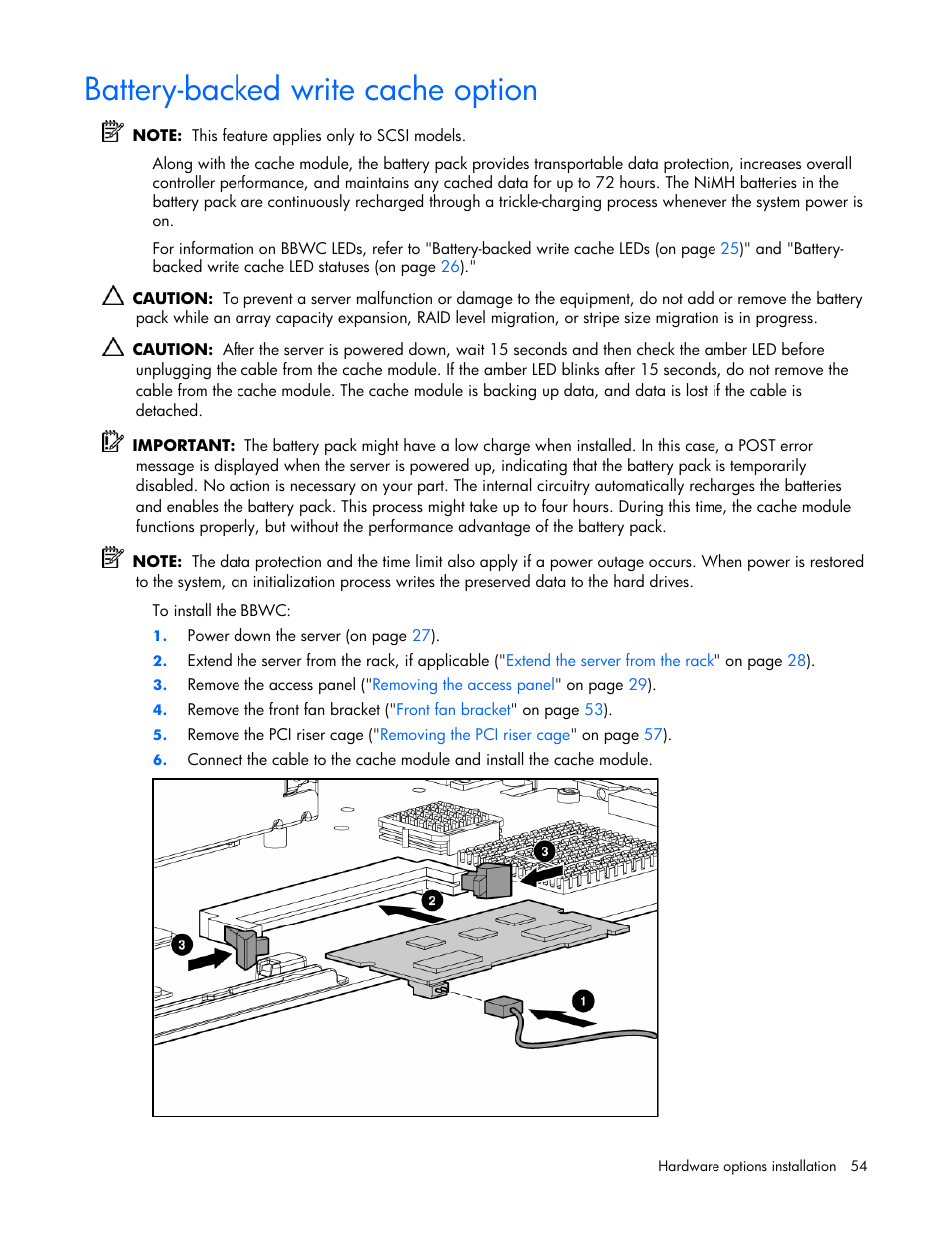 Battery-backed write cache option | HP ProLiant DL380 G4 Server User Manual | Page 54 / 122