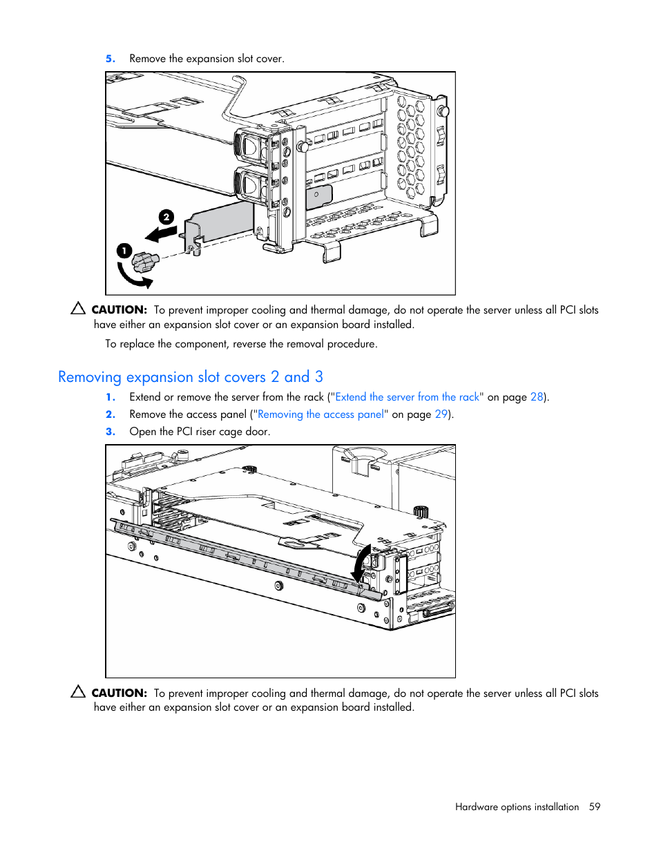 Removing expansion slot covers 2 and 3 | HP ProLiant DL380 G4 Server User Manual | Page 59 / 122