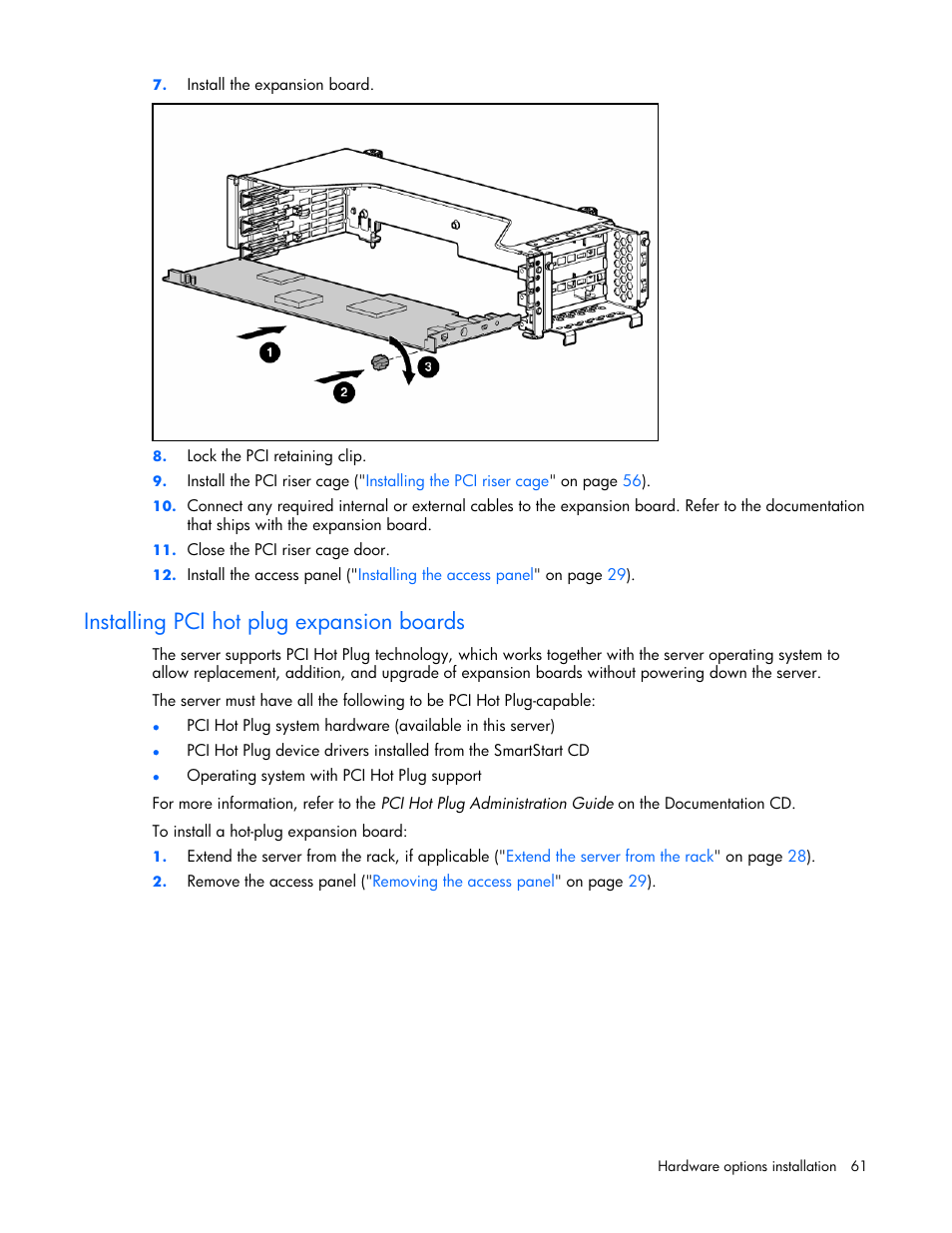 Installing pci hot plug expansion boards | HP ProLiant DL380 G4 Server User Manual | Page 61 / 122