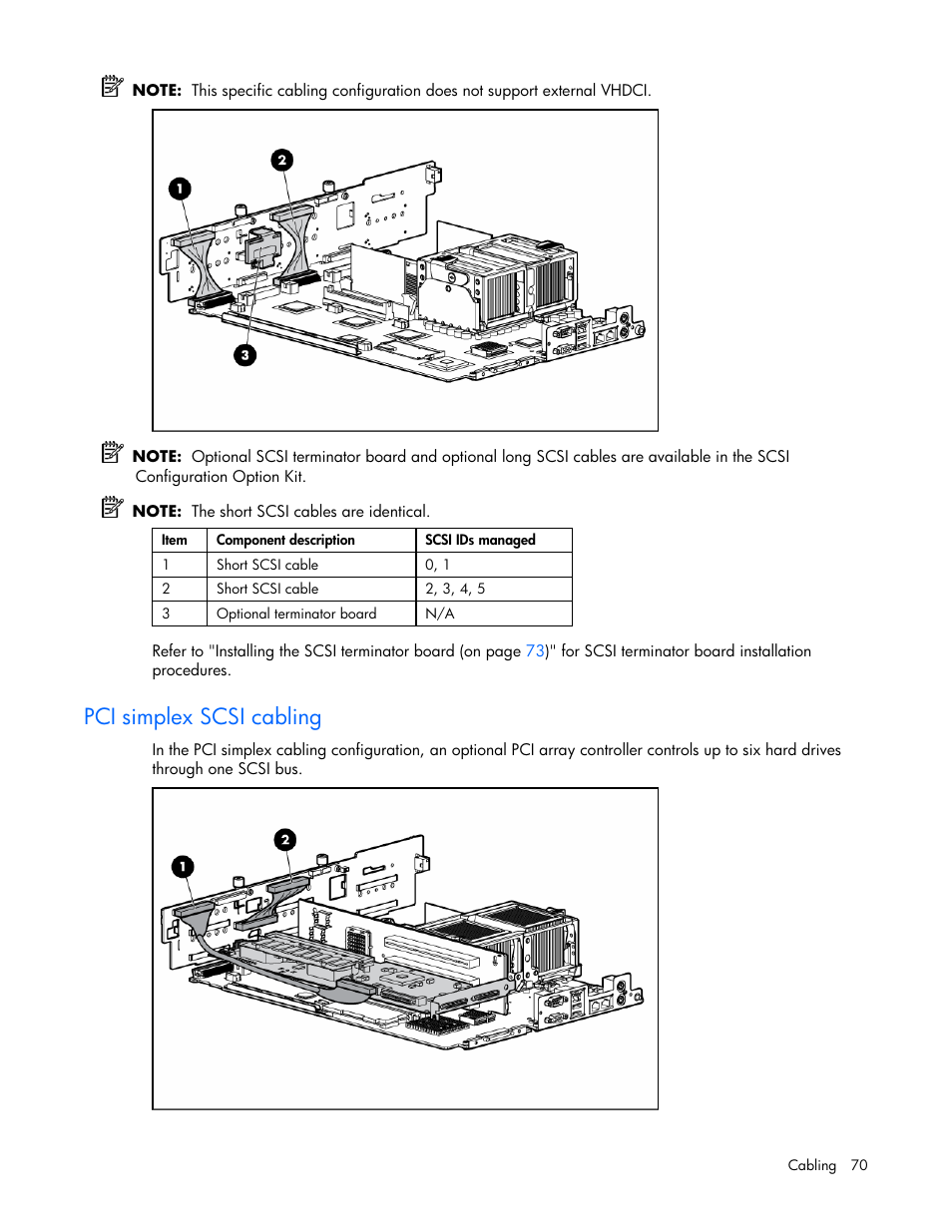 Pci simplex scsi cabling | HP ProLiant DL380 G4 Server User Manual | Page 70 / 122