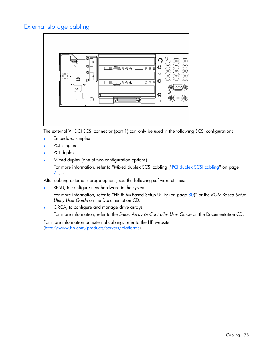 External storage cabling | HP ProLiant DL380 G4 Server User Manual | Page 78 / 122
