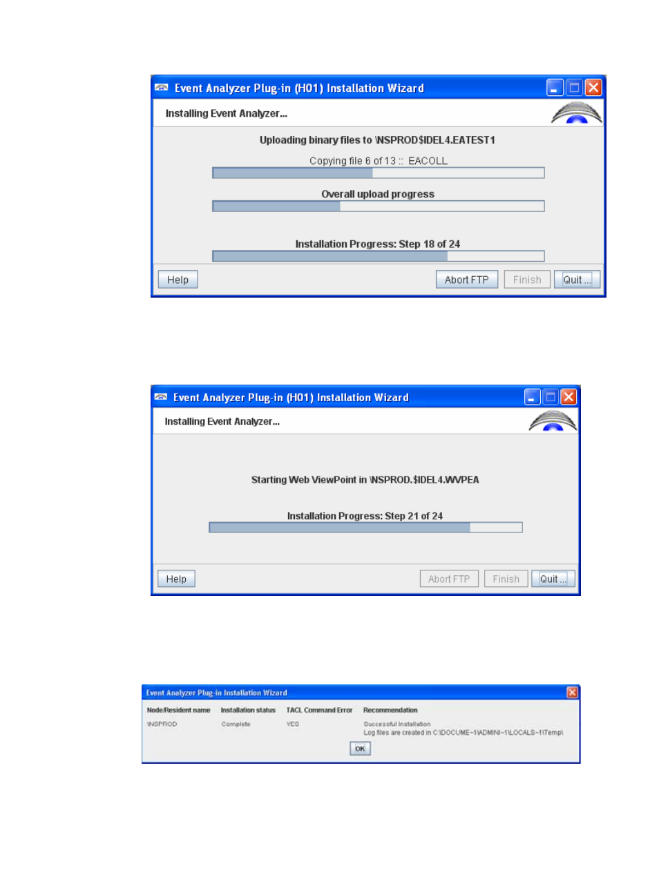 Figure 15 wizard installation – file transfer, Figure 16 wizard installation – starting processes | HP Integrity NonStop H-Series User Manual | Page 29 / 96