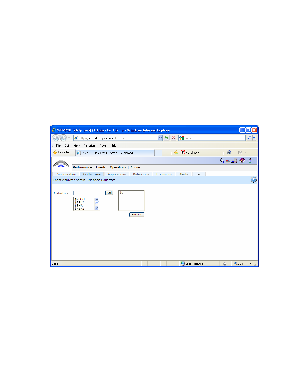 1-2-2 manage collectors, Figure 21 admin – manage collectors, Section 3-1-2-2 | HP Integrity NonStop H-Series User Manual | Page 38 / 96