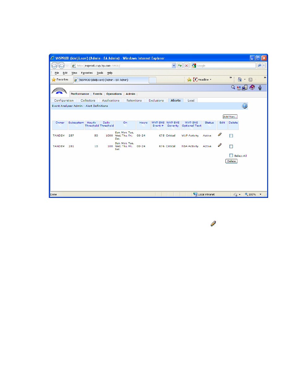 1-2-6 manage alert definitions, Figure 25 admin – manage alert definitions, Section 3-1-2-6 | HP Integrity NonStop H-Series User Manual | Page 42 / 96