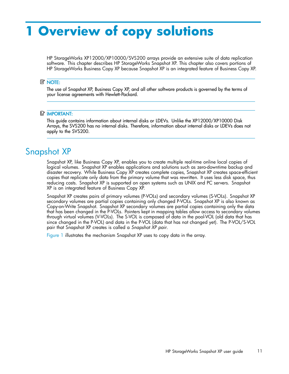 1 overview of copy solutions, Snapshot xp | HP StorageWorks XP Remote Web Console Software User Manual | Page 11 / 79