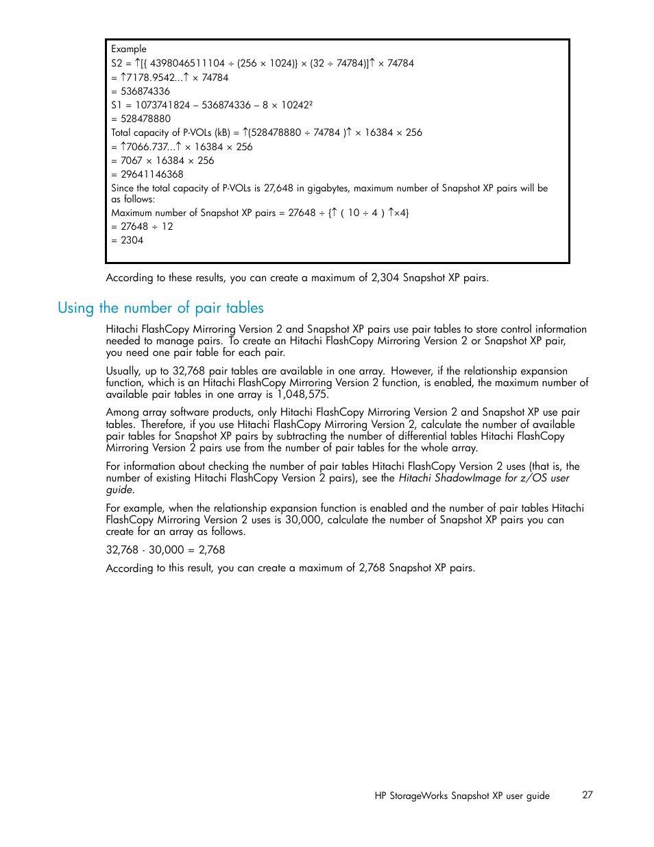 Using the number of pair tables | HP StorageWorks XP Remote Web Console Software User Manual | Page 27 / 79