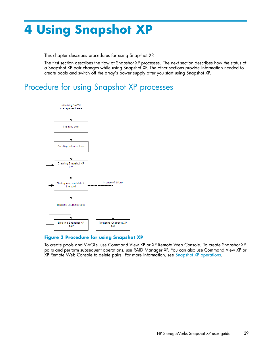 4 using snapshot xp, Procedure for using snapshot xp processes, Procedure for using snapshot xp | HP StorageWorks XP Remote Web Console Software User Manual | Page 29 / 79