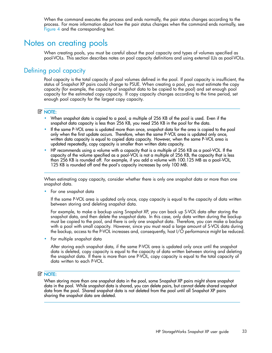 Notes on creating pools, Defining pool capacity | HP StorageWorks XP Remote Web Console Software User Manual | Page 33 / 79