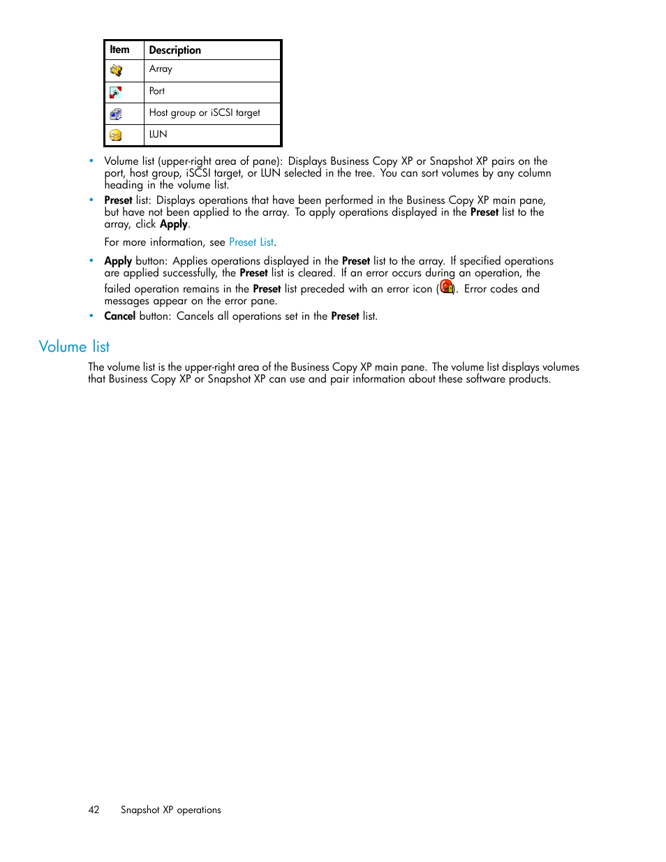 Volume list | HP StorageWorks XP Remote Web Console Software User Manual | Page 42 / 79