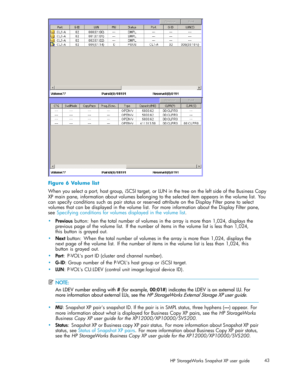 Volume list | HP StorageWorks XP Remote Web Console Software User Manual | Page 43 / 79