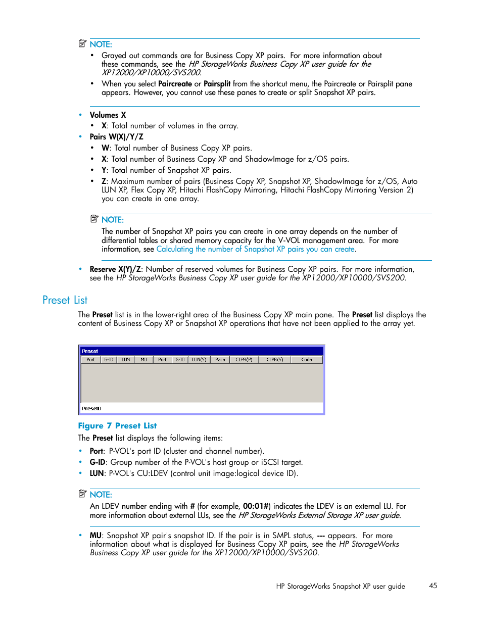 Preset list | HP StorageWorks XP Remote Web Console Software User Manual | Page 45 / 79