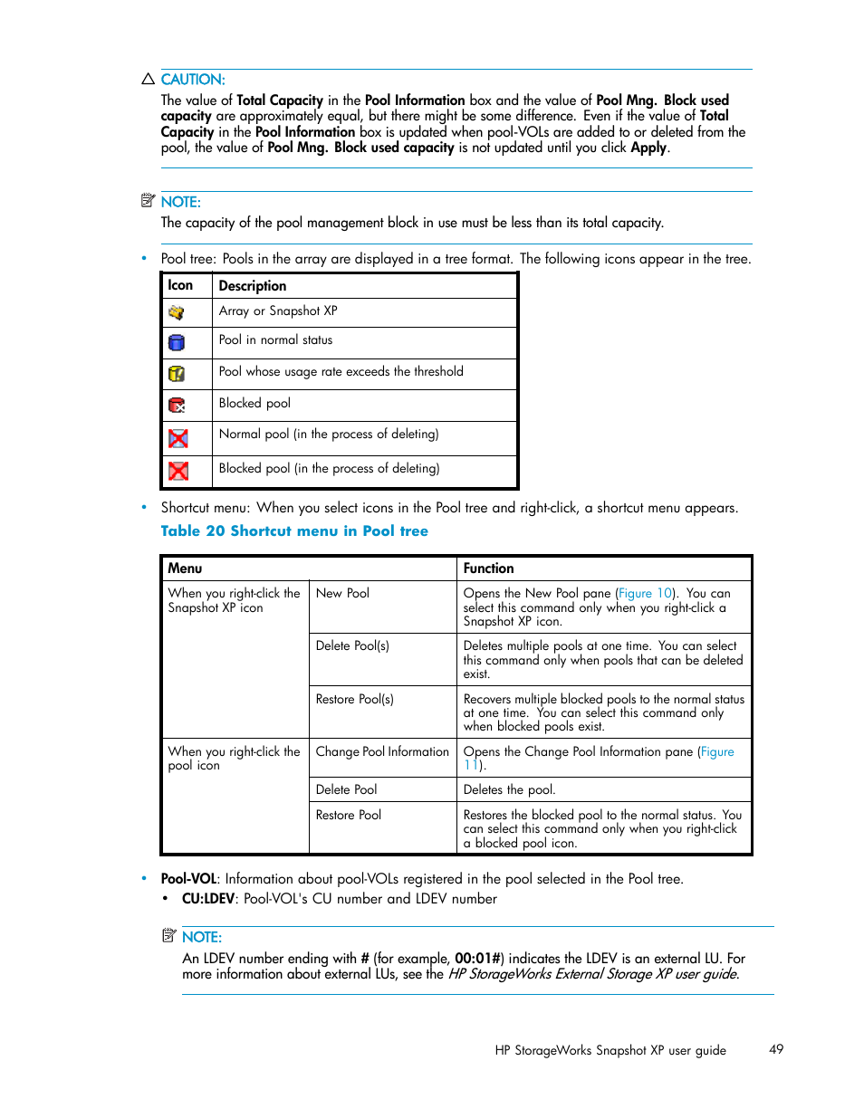 Shortcut menu in pool tree | HP StorageWorks XP Remote Web Console Software User Manual | Page 49 / 79