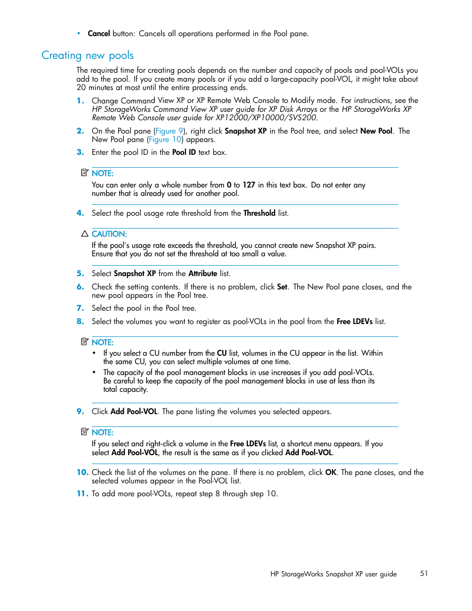 Creating new pools | HP StorageWorks XP Remote Web Console Software User Manual | Page 51 / 79