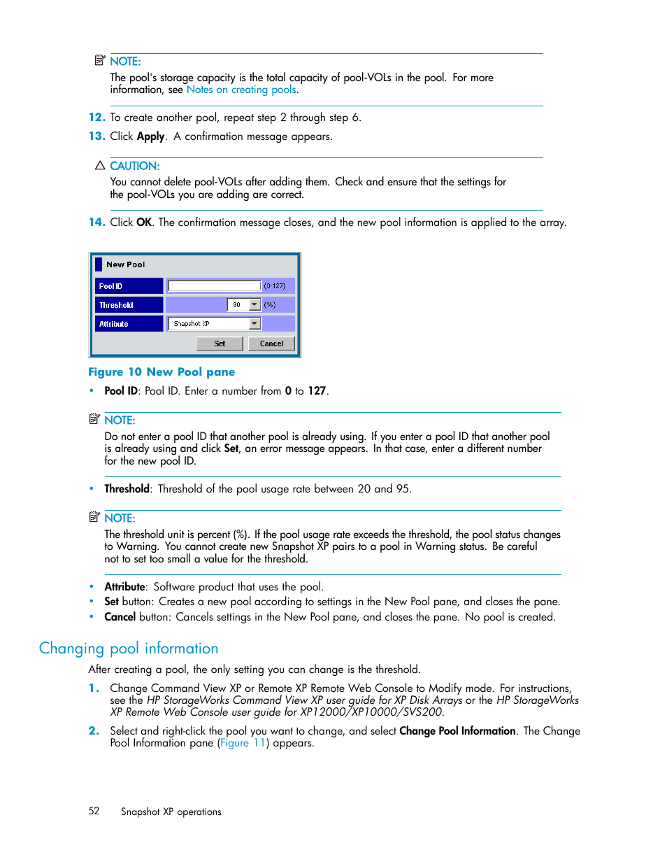 Changing pool information, New pool pane, Figure 10 | HP StorageWorks XP Remote Web Console Software User Manual | Page 52 / 79