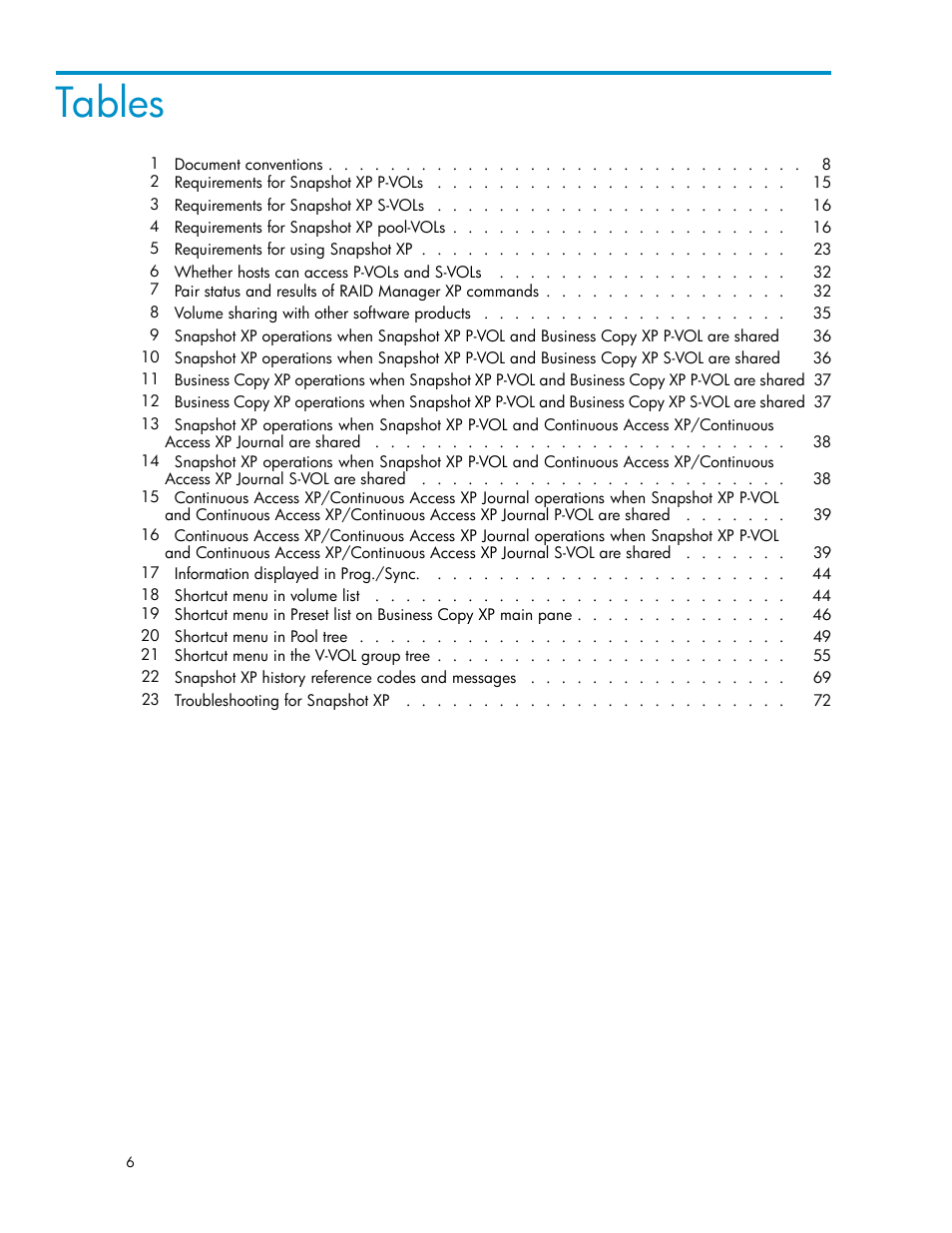 Tables | HP StorageWorks XP Remote Web Console Software User Manual | Page 6 / 79