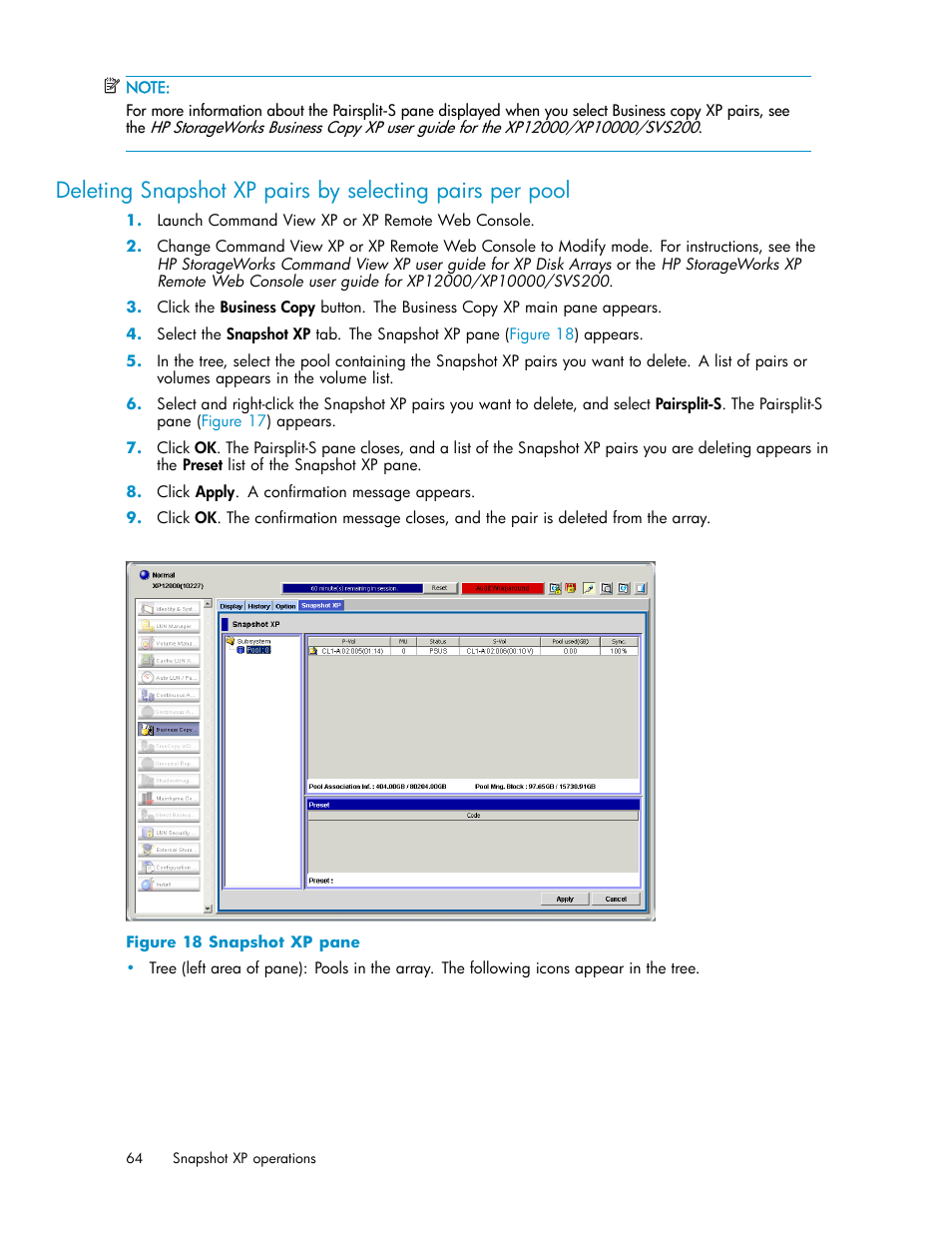 Snapshot xp pane | HP StorageWorks XP Remote Web Console Software User Manual | Page 64 / 79