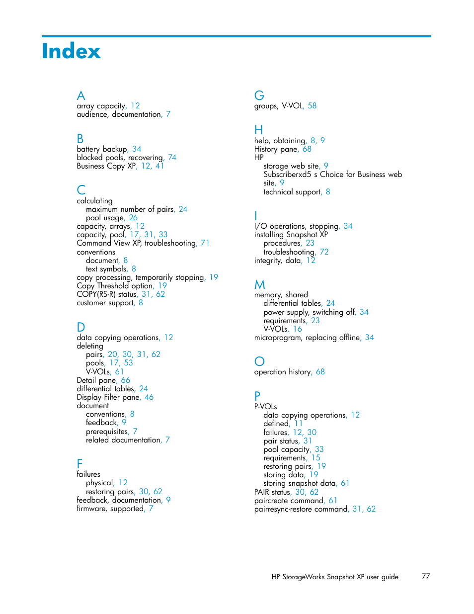 Index | HP StorageWorks XP Remote Web Console Software User Manual | Page 77 / 79