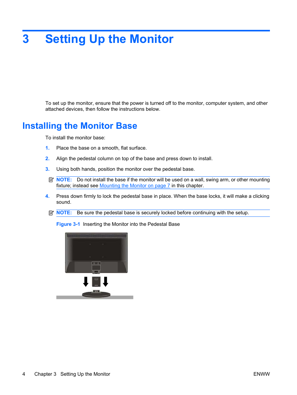 Setting up the monitor, Installing the monitor base, 3 setting up the monitor | 3setting up the monitor | HP LV1561ws 15.6-inch Widescreen LCD Monitor User Manual | Page 10 / 33