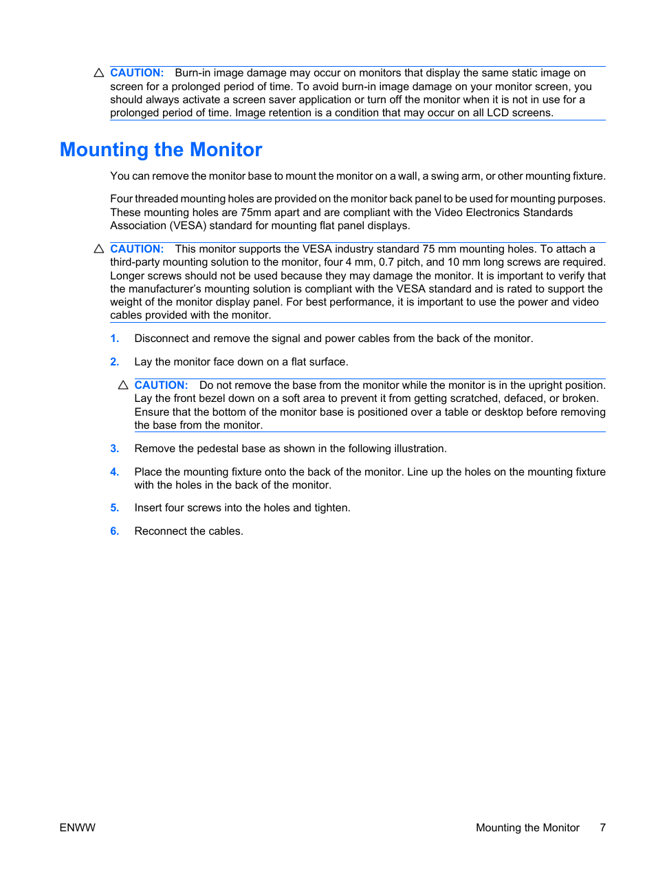 Mounting the monitor | HP LV1561ws 15.6-inch Widescreen LCD Monitor User Manual | Page 13 / 33