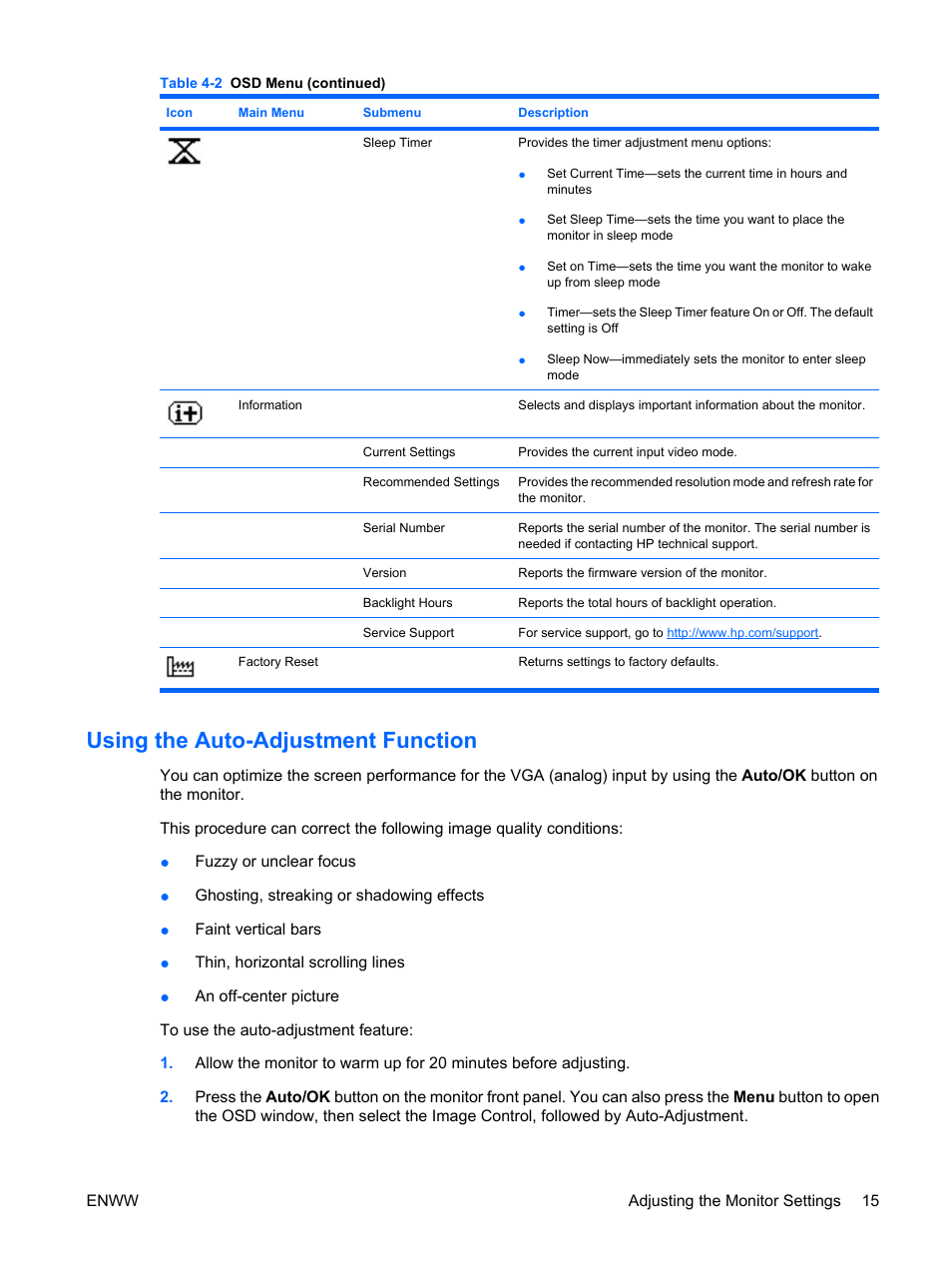 Using the auto-adjustment function | HP LV1561ws 15.6-inch Widescreen LCD Monitor User Manual | Page 21 / 33