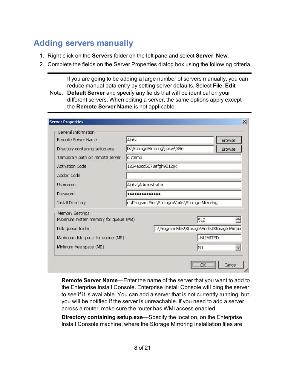 Adding servers manually, Add servers, Manuall | HP Storage Mirroring Software User Manual | Page 10 / 23