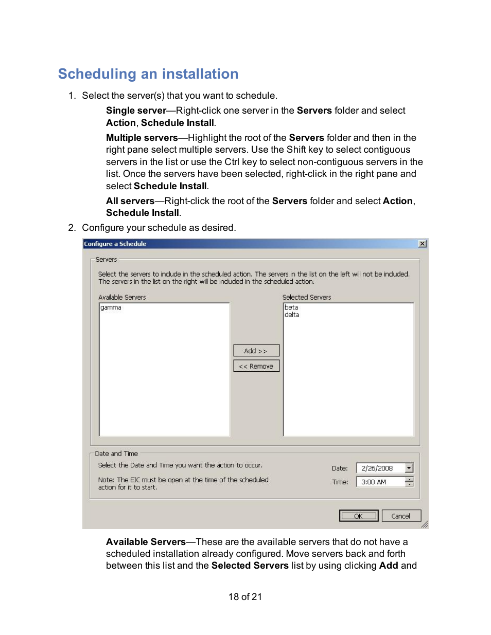 Scheduling an installation | HP Storage Mirroring Software User Manual | Page 20 / 23