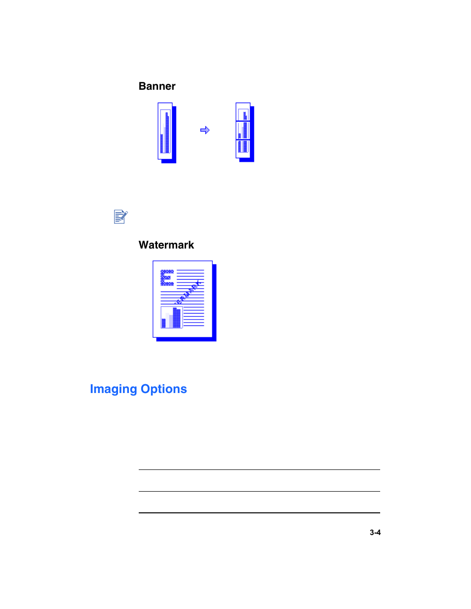 Banner, Watermark, Imaging options | Banner -4 watermark -4, Imaging options -4 | HP Deskjet 1180c Printer User Manual | Page 16 / 46