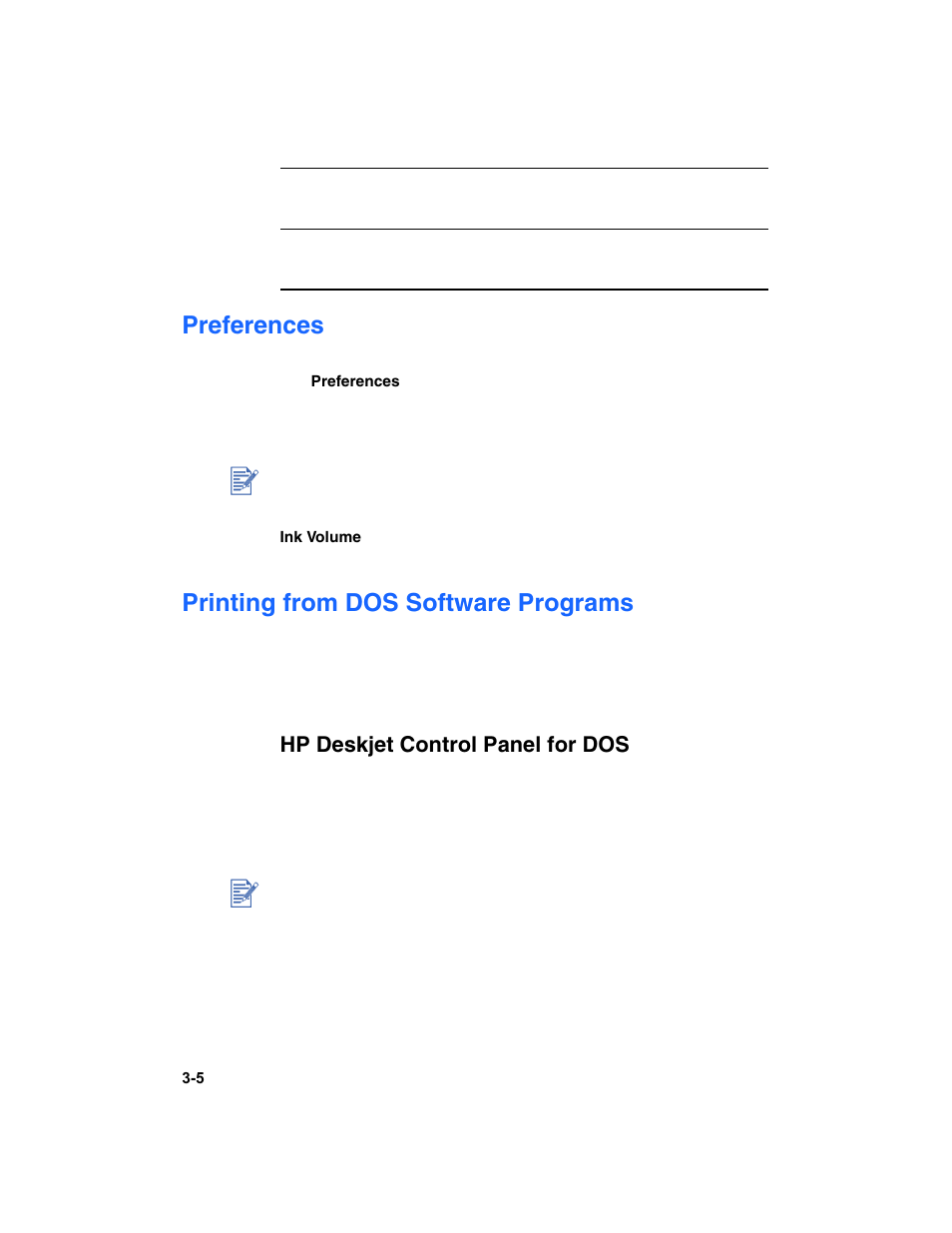 Preferences, Printing from dos software programs, Hp deskjet control panel for dos | Hp deskjet control panel for dos -5 | HP Deskjet 1180c Printer User Manual | Page 17 / 46