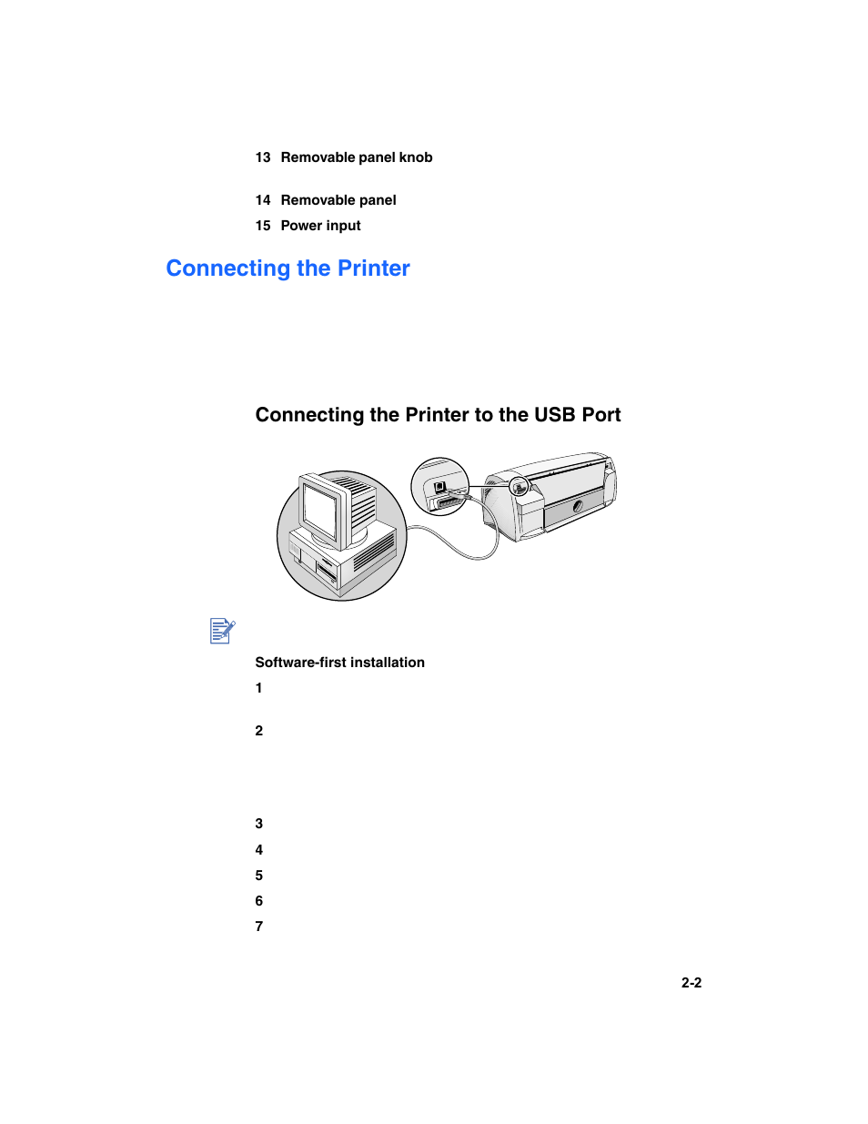 Connecting the printer, Connecting the printer to the usb port, Connecting the printer -2 | Connecting the printer to the usb port -2 | HP Deskjet 1180c Printer User Manual | Page 8 / 46