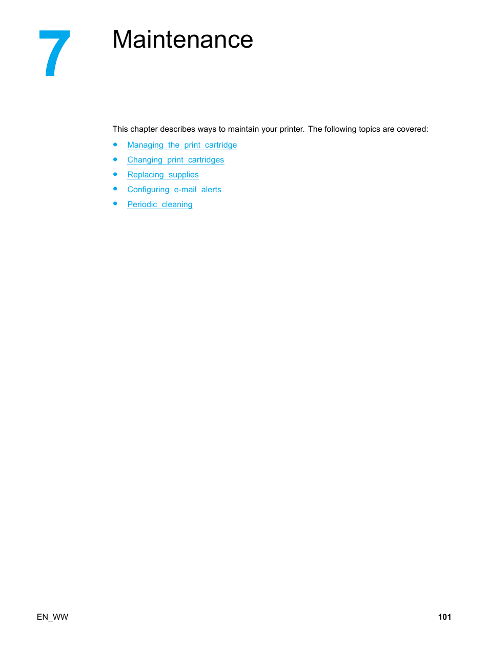 7 maintenance, Maintenance | HP Color LaserJet 5500 Printer series User Manual | Page 111 / 224