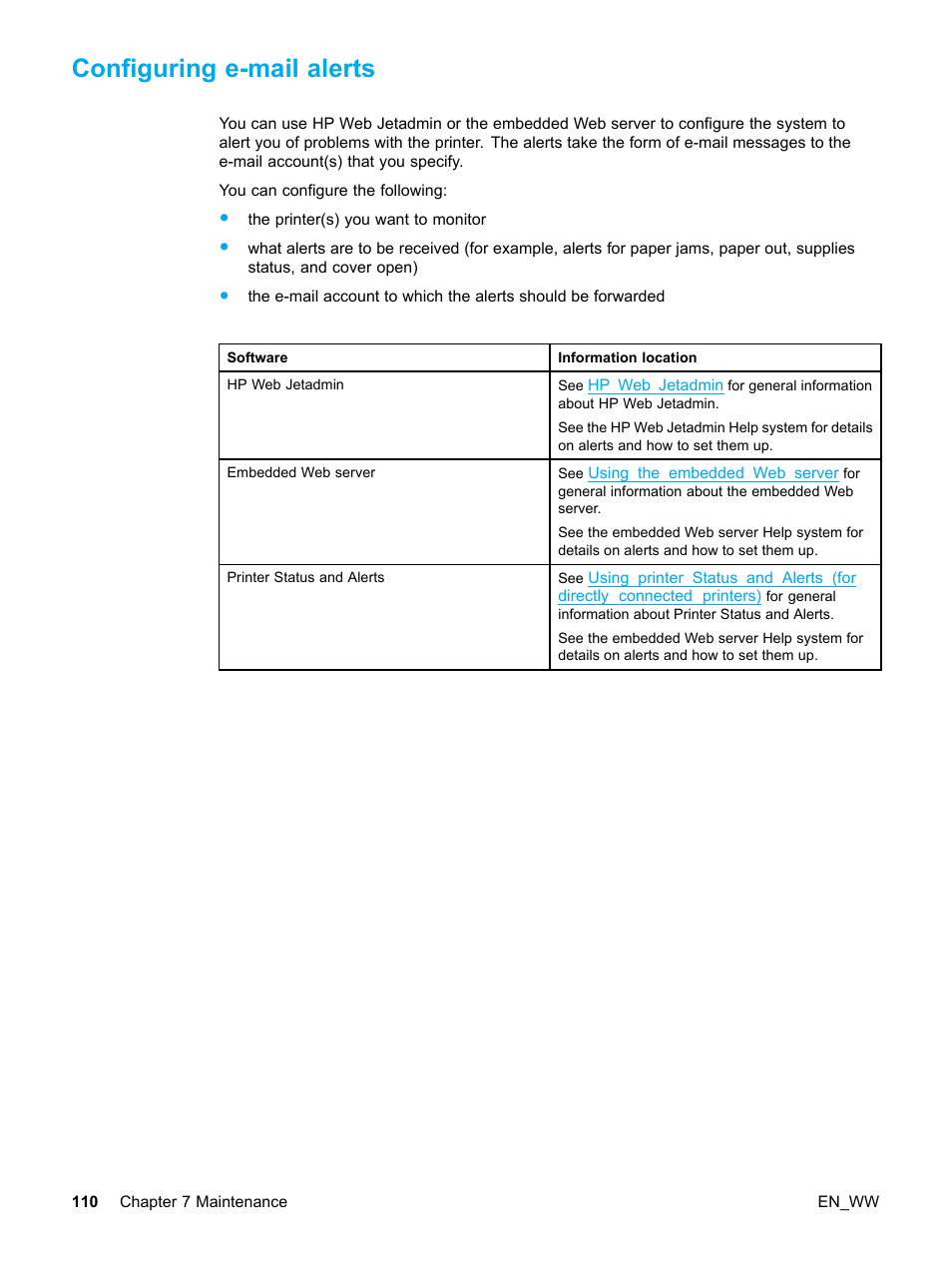 Configuring e-mail alerts | HP Color LaserJet 5500 Printer series User Manual | Page 120 / 224