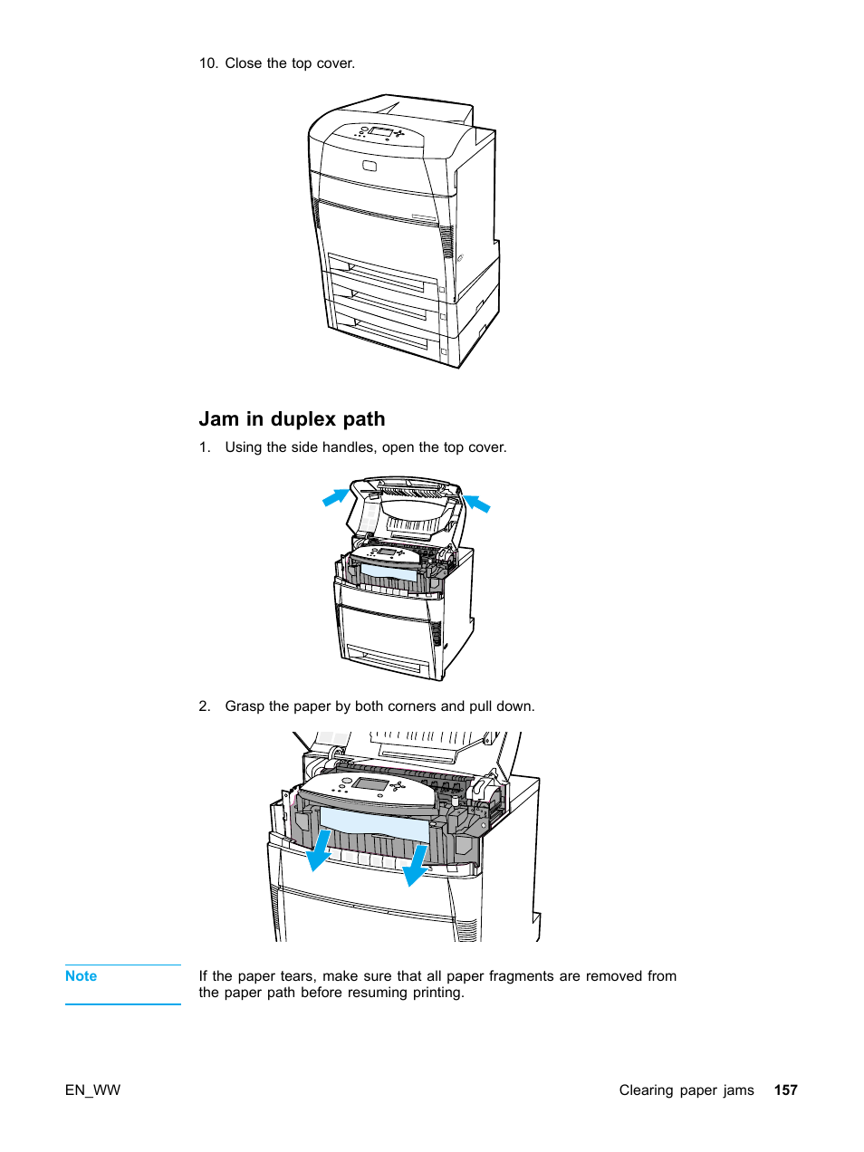 Jam in duplex path | HP Color LaserJet 5500 Printer series User Manual | Page 167 / 224
