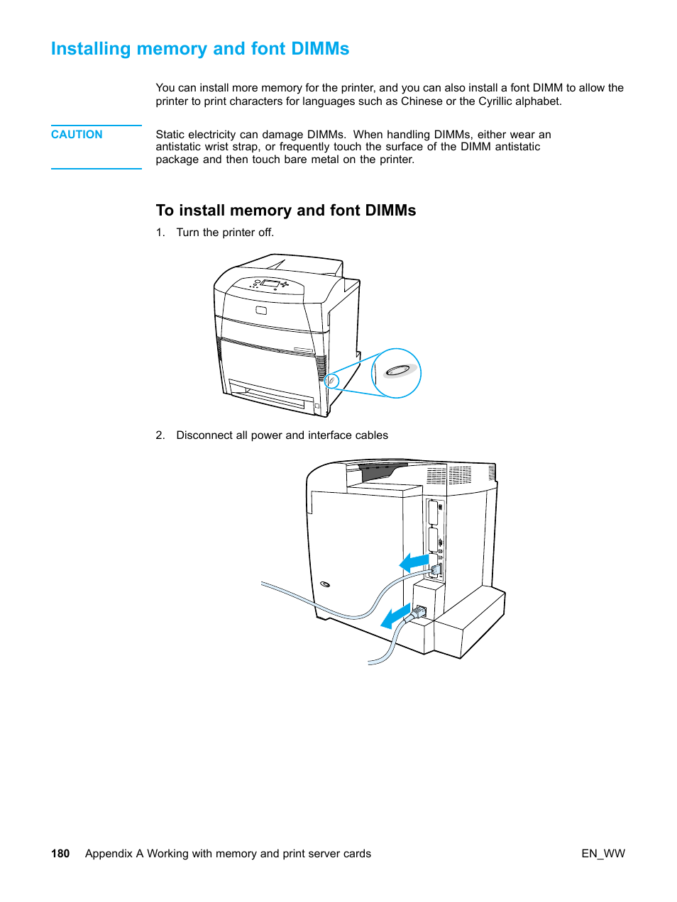 Installing memory and font dimms, To install memory and font dimms | HP Color LaserJet 5500 Printer series User Manual | Page 190 / 224