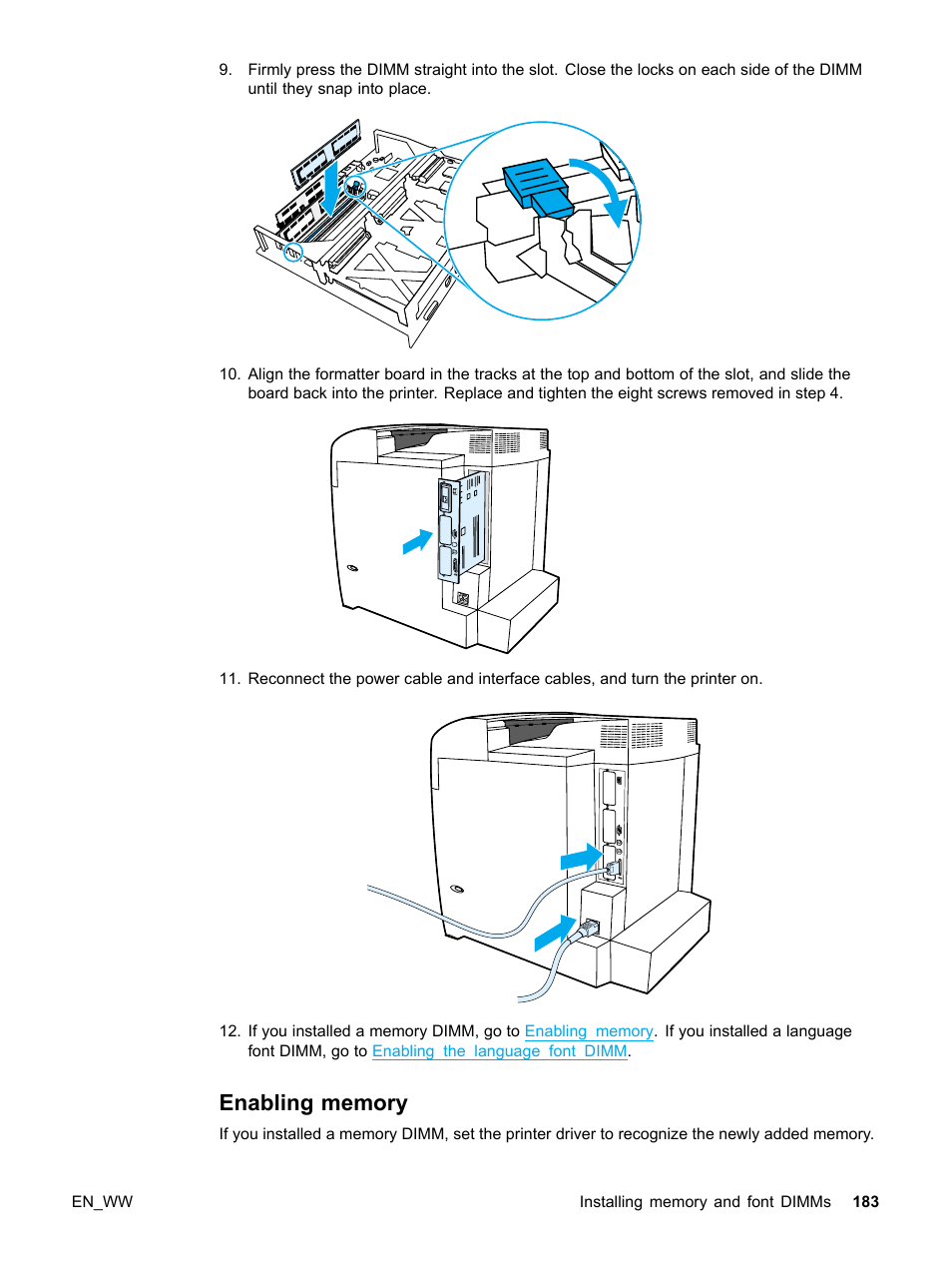 Enabling memory | HP Color LaserJet 5500 Printer series User Manual | Page 193 / 224