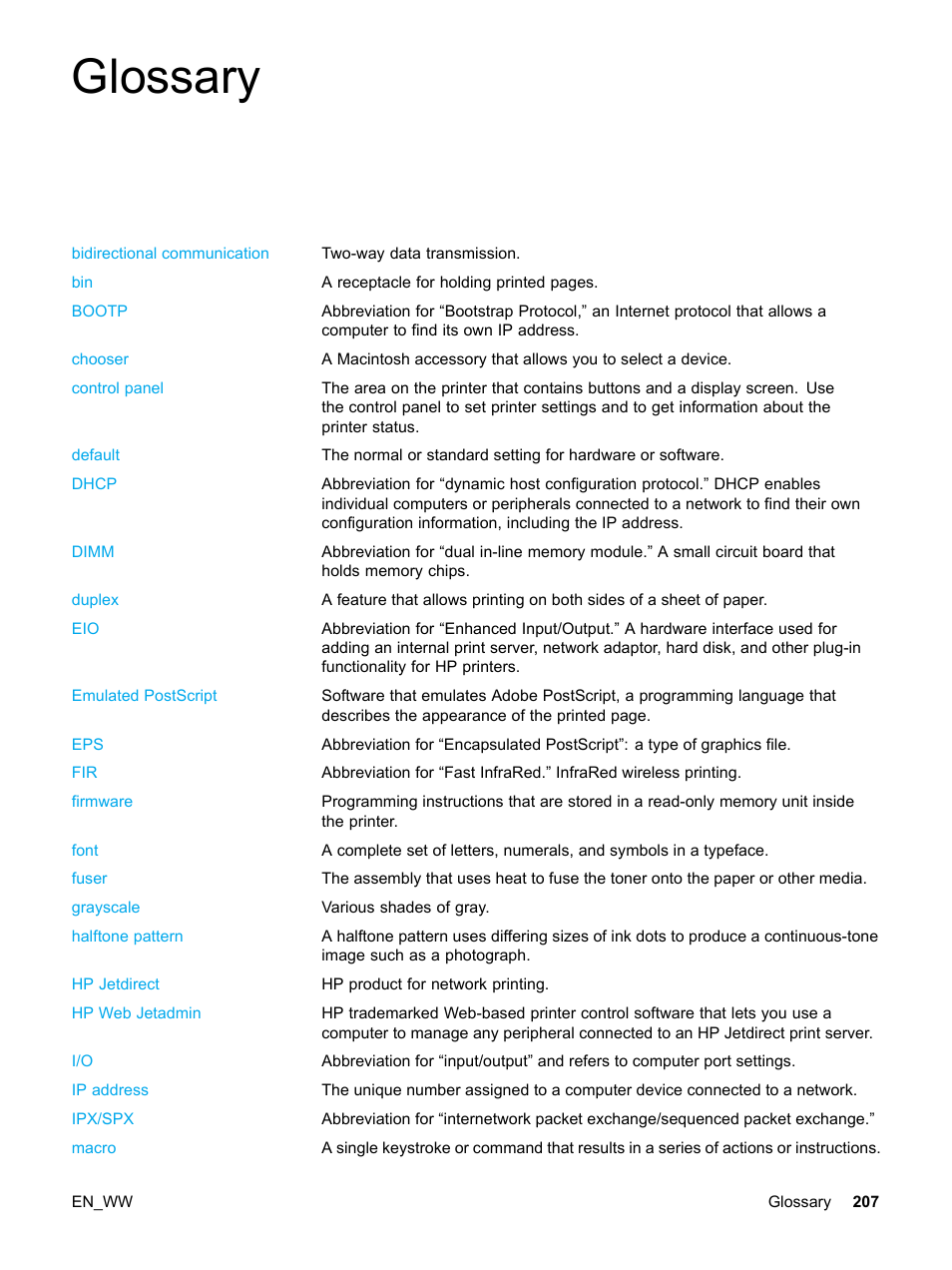 Glossary | HP Color LaserJet 5500 Printer series User Manual | Page 217 / 224