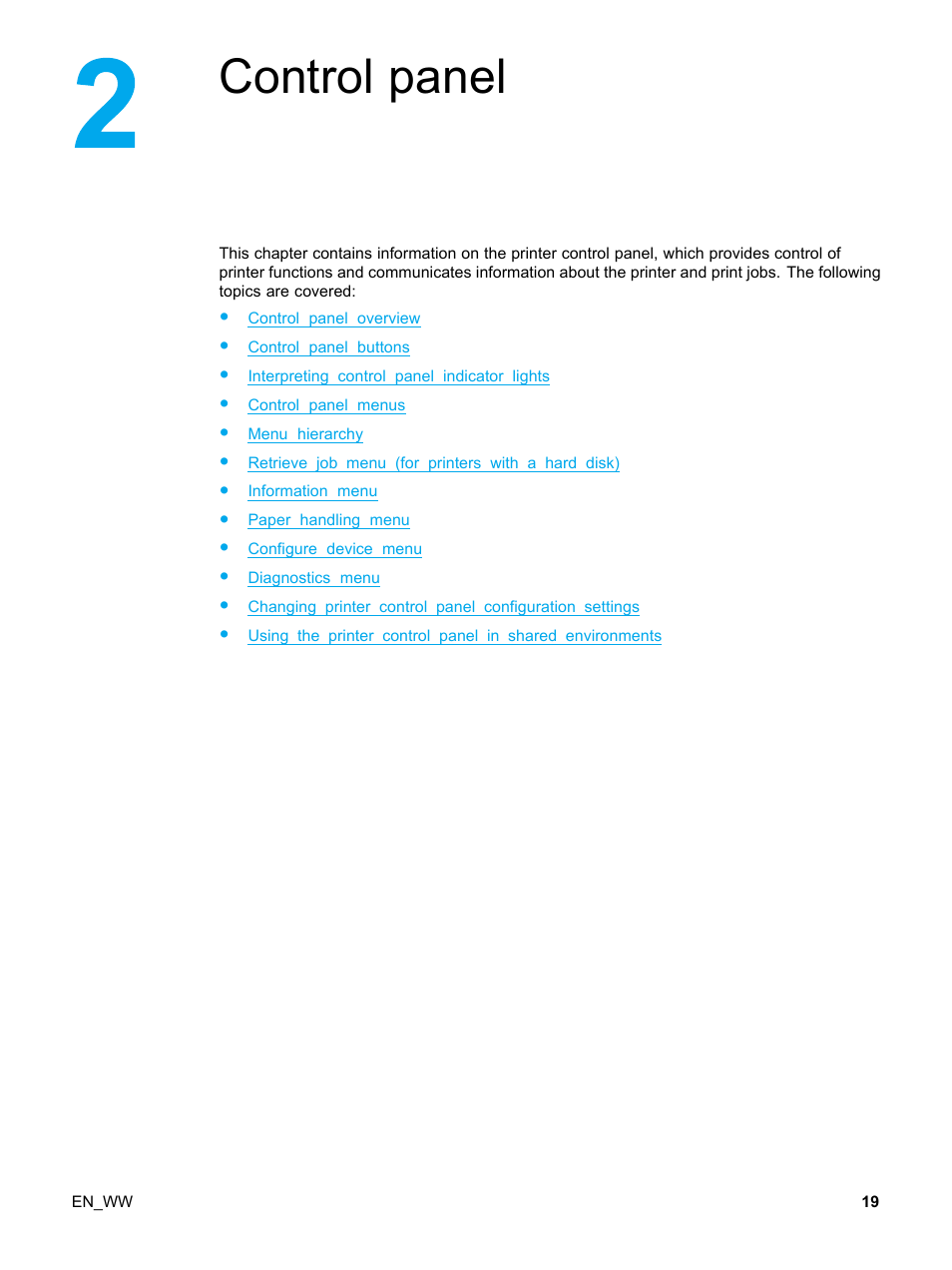 2 control panel, Control panel | HP Color LaserJet 5500 Printer series User Manual | Page 29 / 224