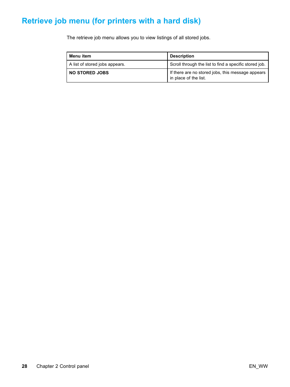 Retrieve job menu (for printers with a hard disk) | HP Color LaserJet 5500 Printer series User Manual | Page 38 / 224