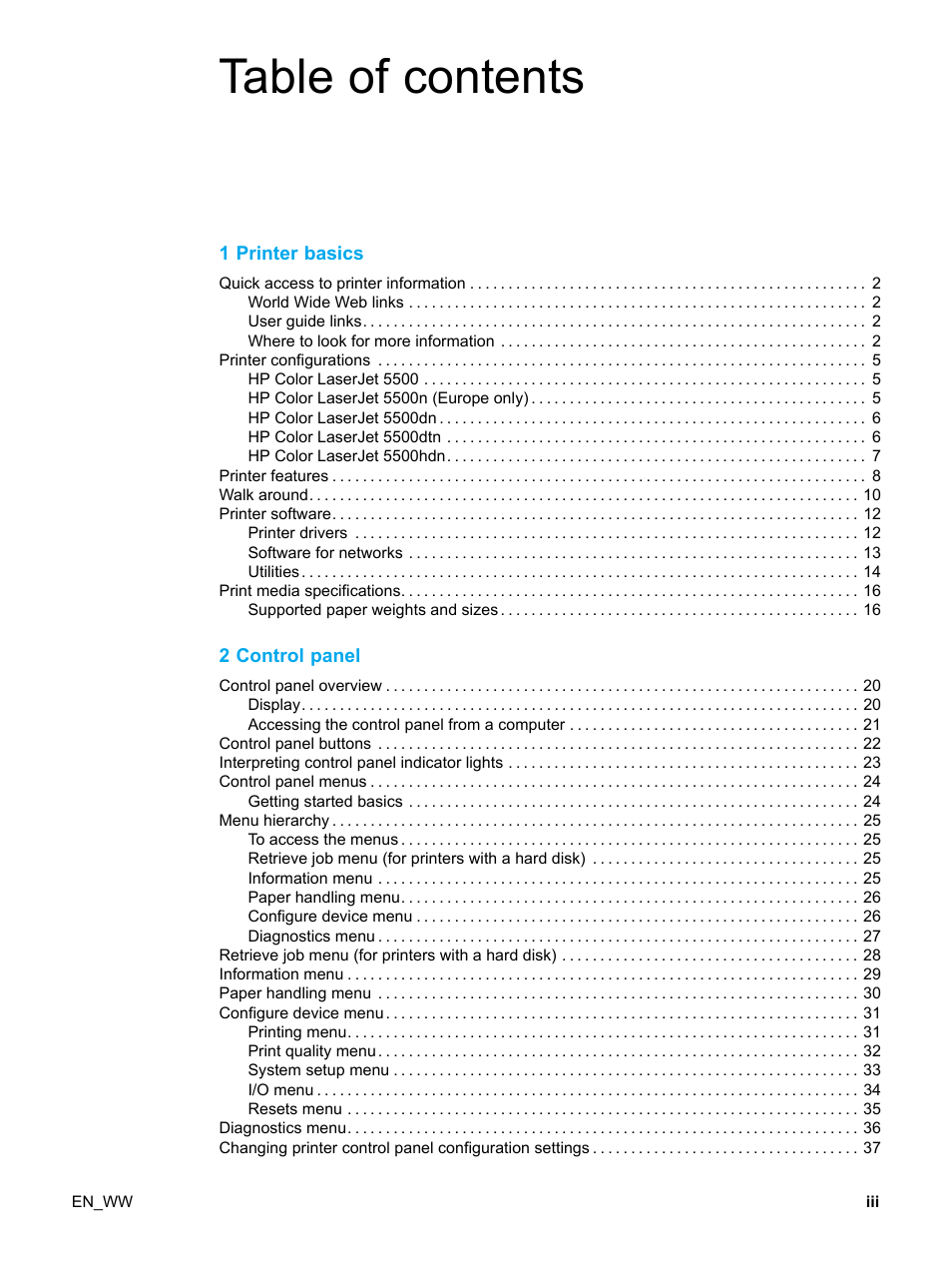HP Color LaserJet 5500 Printer series User Manual | Page 5 / 224