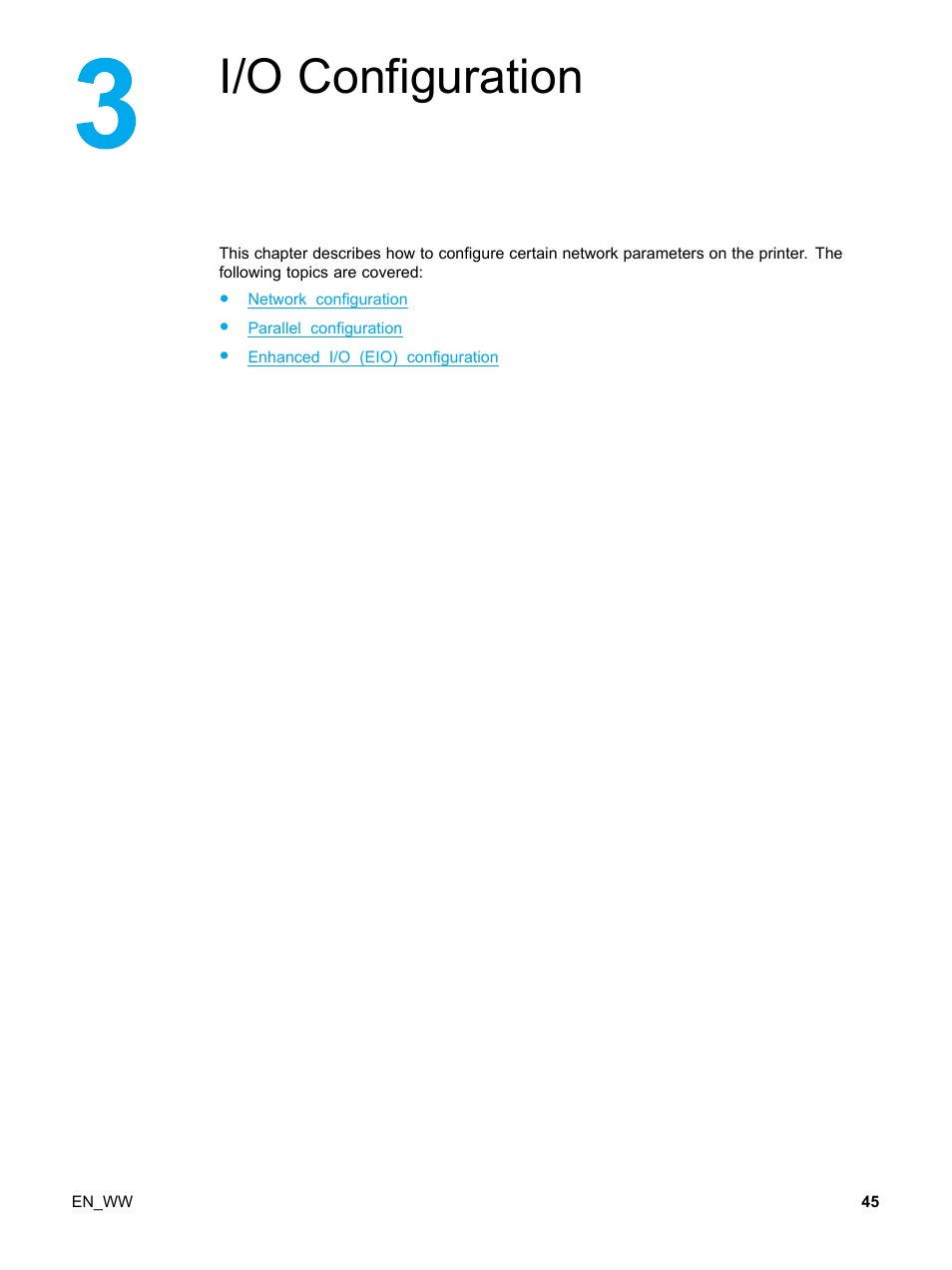 3 i/o configuration, I/o configuration | HP Color LaserJet 5500 Printer series User Manual | Page 55 / 224