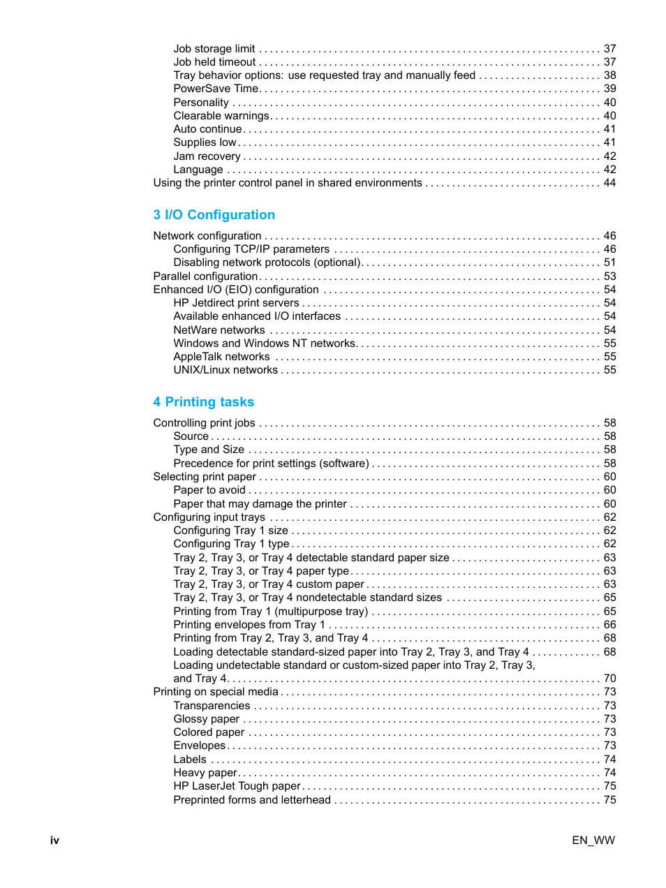3 i/o configuration, 4 printing tasks | HP Color LaserJet 5500 Printer series User Manual | Page 6 / 224