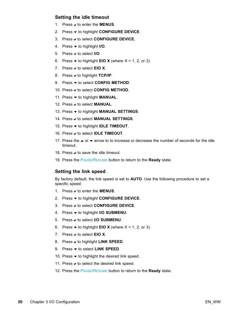 Setting the idle timeout, Setting the link speed | HP Color LaserJet 5500 Printer series User Manual | Page 60 / 224