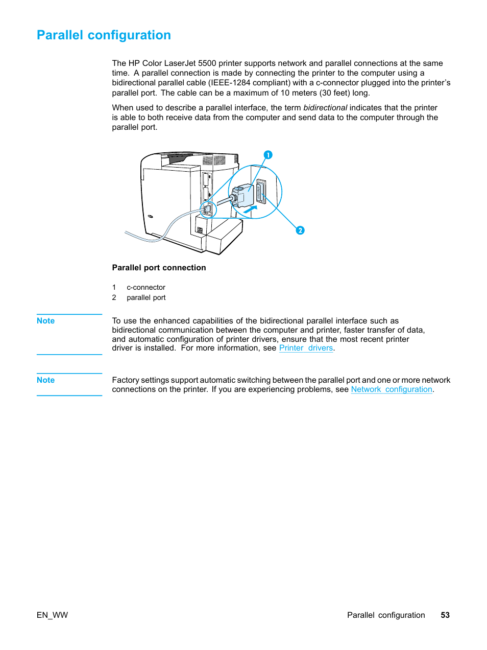 Parallel configuration | HP Color LaserJet 5500 Printer series User Manual | Page 63 / 224